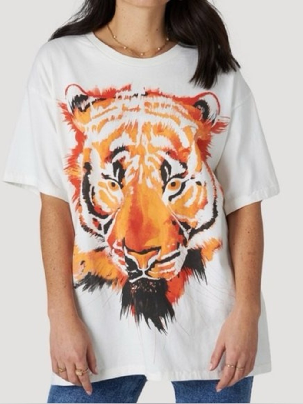 Free people x wrangler oversized tiger graphic tee white sz small